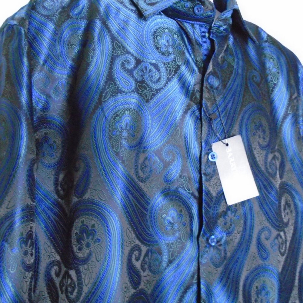 Elegant Blue Paisley Button-Down Shirt